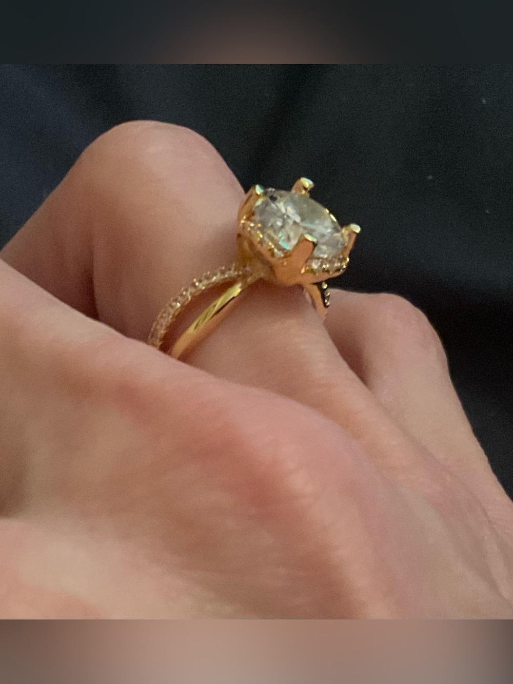 18K Gold Filled 4CT Round AAA CZ Hidden Halo Ring | Pavé Split Shank Size 6 NWOT - Picture 3 of 11